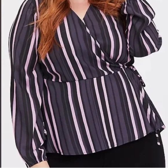 torrid Tops - Torrid Stripe Crepe Crop Wrap Blouse Purple - Size 2